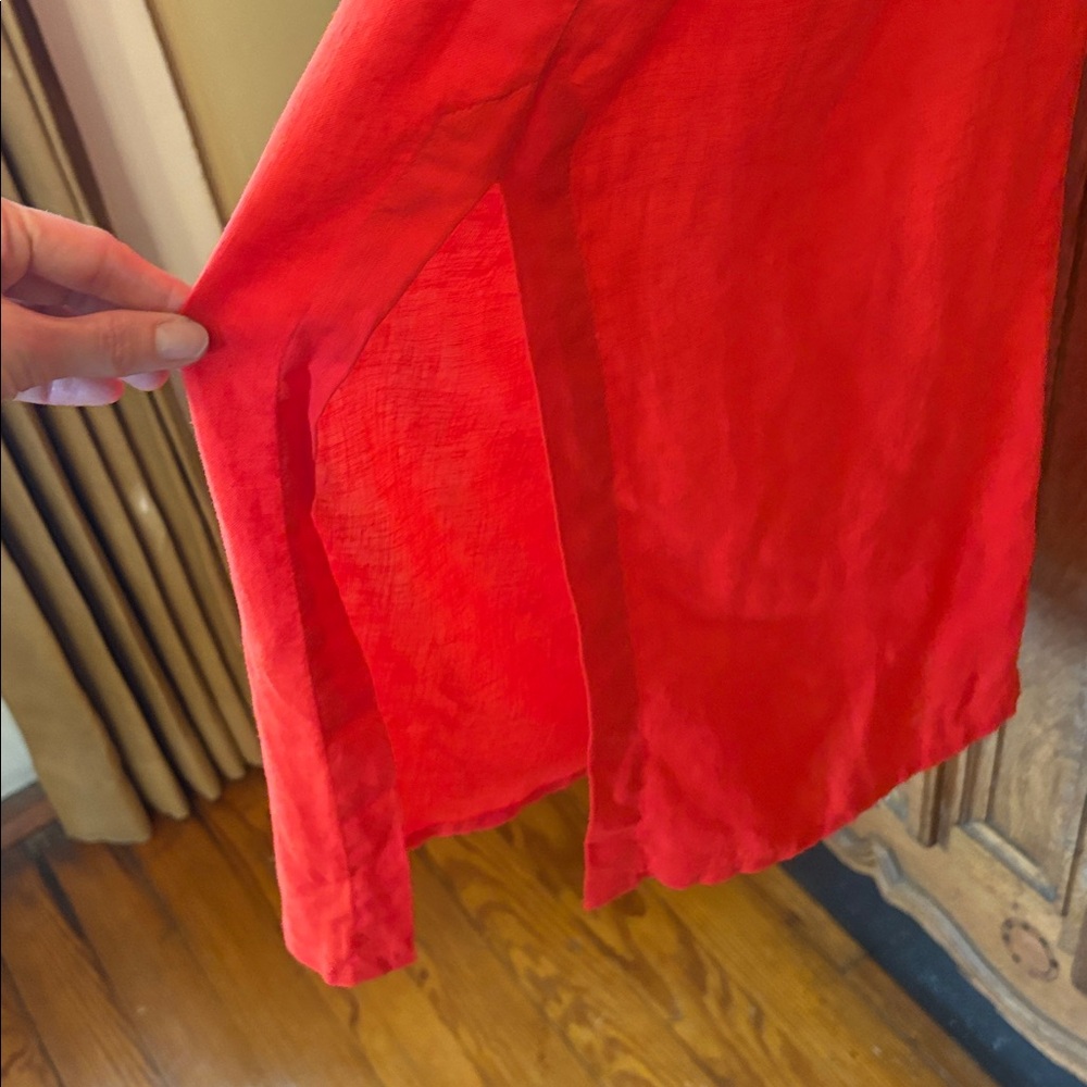 Tahari Linen V-Neck Collared Maxi Shift Dress - Picture 7 of 12